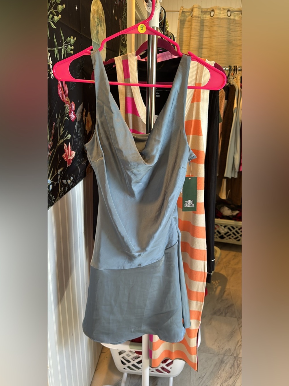 Silky Slate Blue Cowl Neck Dress wild fable